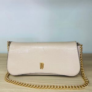 Bolsa nude com alça dourada